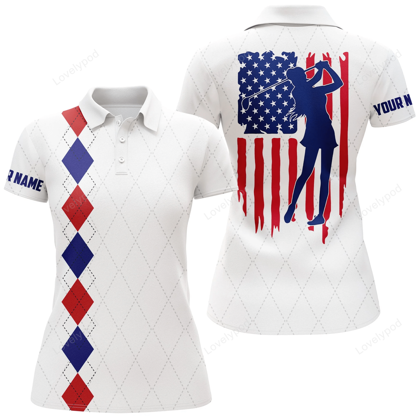 Womens golf polo shirt american flag patriotic golf shirts custom name golf gifts for women GY0916