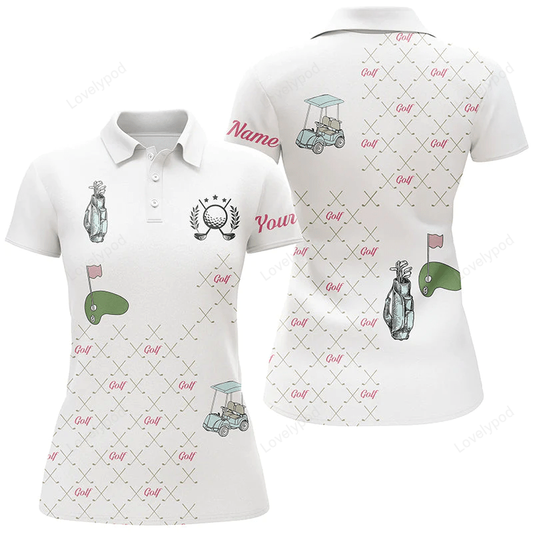 White womens golf polos shirts custom golf clubs pattern golf shirt, ladies golf shirts gift for mom GY0855