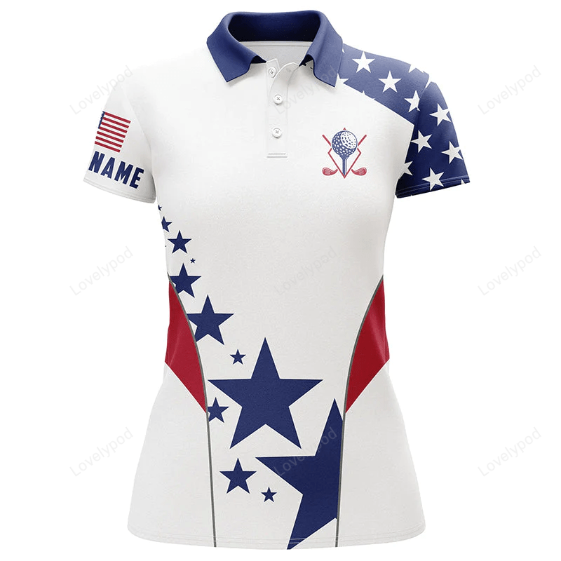 Women golf polo shirts american flag custom patriotic red, white, and blue golf tops for ladies GY0803