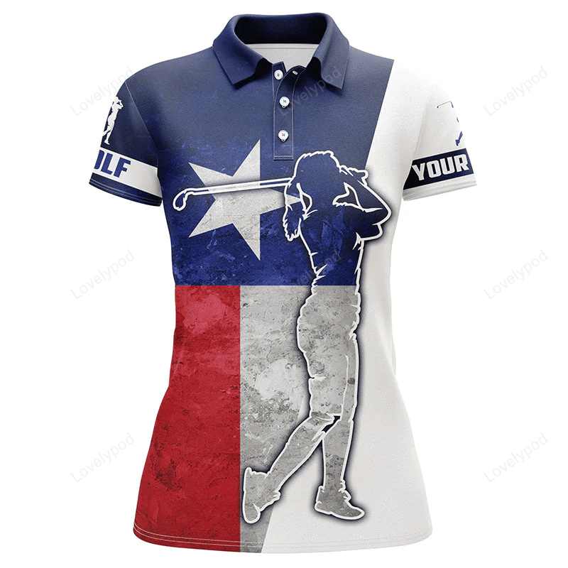 Texas flag womens golf polos shirts, custom name patriot golf gifts, golf shirts for women GY0874