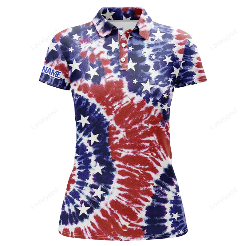 Red, white, and blue american flag tie dye womens golf polo shirts custom patriotic team golf shirts GY0828