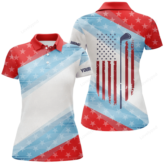 Red white and blue american flag womens golf polo shirt custom patriotic polo shirts golfing gift GY0823