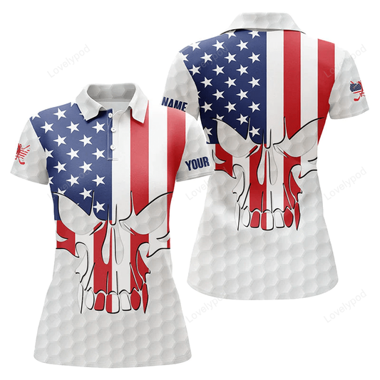 Womens golf polo shirts american flag patriotic custom skull golf ball shirts for women golf top GY0859