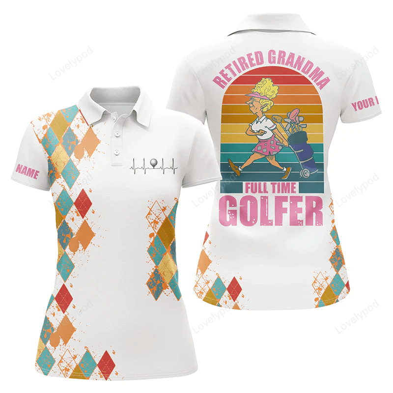 Vintage womens golf polo shirt custom retired grandma full-time golfer funny retired gift for grandma GY0844