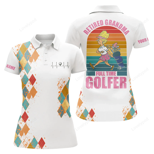 Vintage womens golf polo shirt custom retired grandma full-time golfer funny retired gift for grandma GY0844