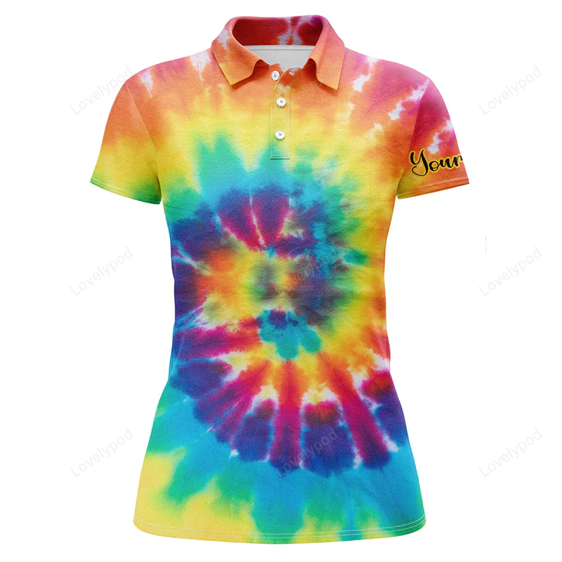 Womens golf polo shirts with colorful tie dye background, custom name golf shirt GY0937