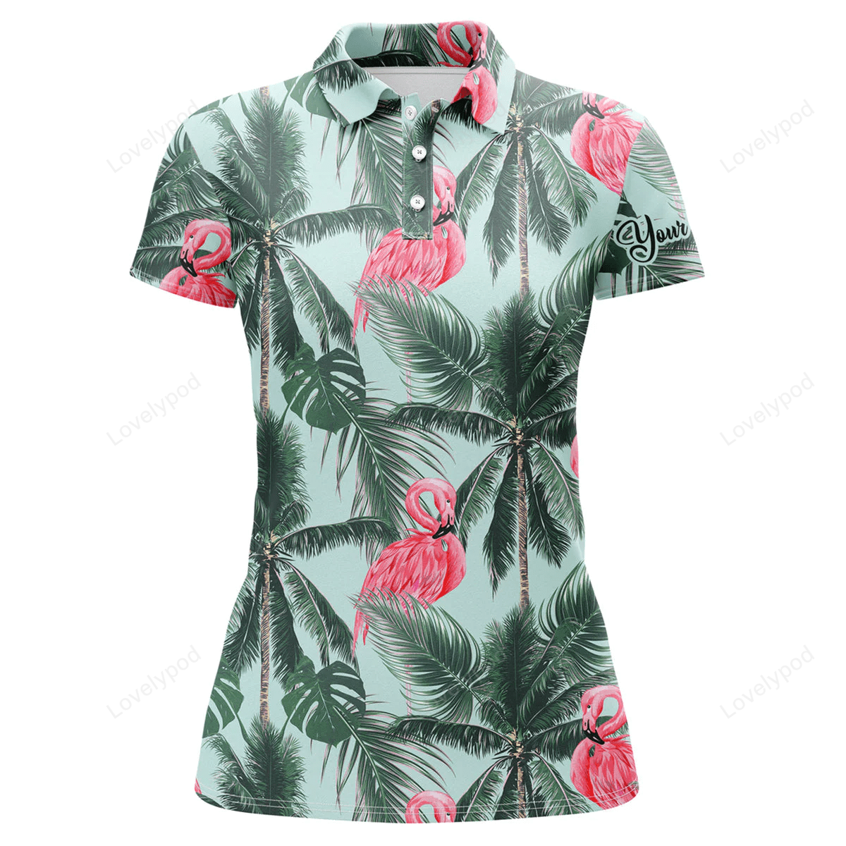 Women golf polo shirt with pink flamingos tropical palm leaves custom team golf polo shirts GY0870