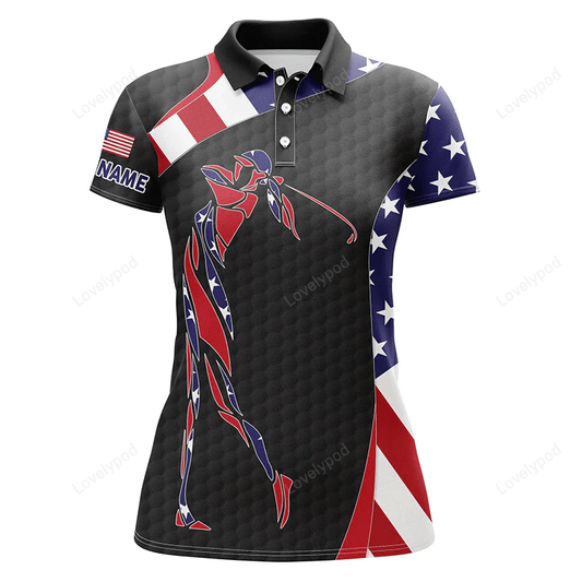 Personalized american flag patriot golf black womens golf polo shirts custom name golf gifts GY0902