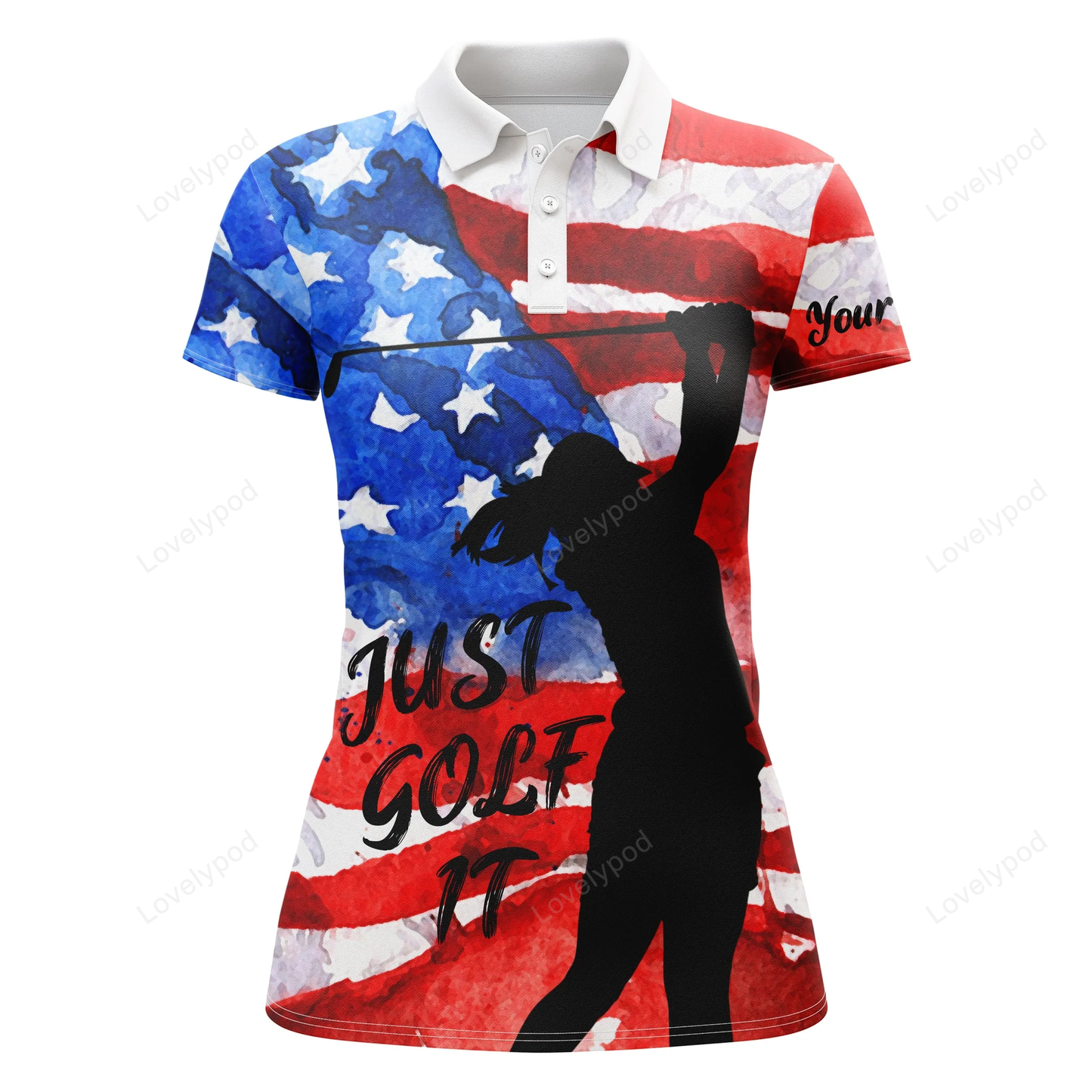 Womens patriotic golf polo shirt american flag just golf it custom name golf gifts for women GY0952