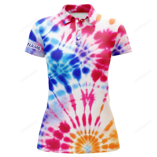 Womens golf polo shirts with colorful tie dye pattern custom name team golf tops for women GY0871