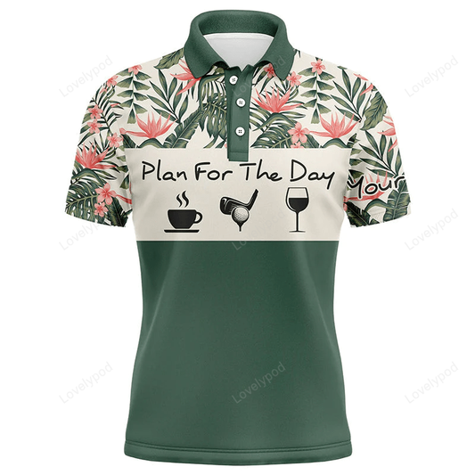 Drinks golf women polo shirt - custom name floral tropical green leaves apparel - personalized gift for golf lover GY0927