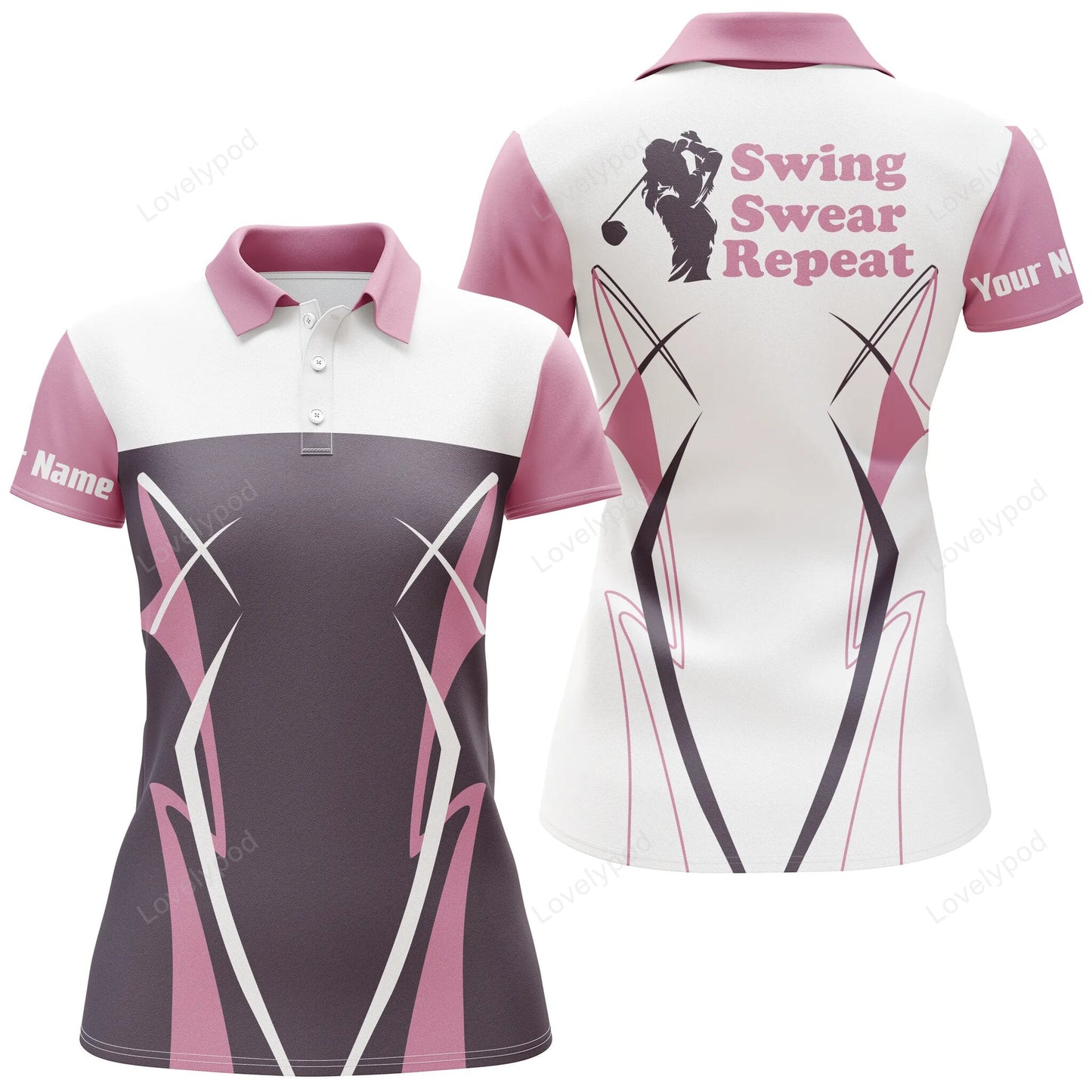 Womens golf polo shirt, swing swear repeat pink golf shirts custom name ladies golf tops GY0909