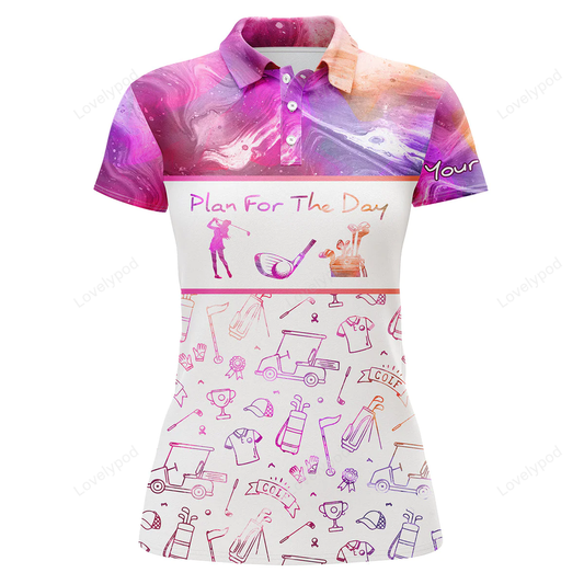 Funny pink womens golf polo shirt, plan for the day golf icons custom name womens golf gift GY0898