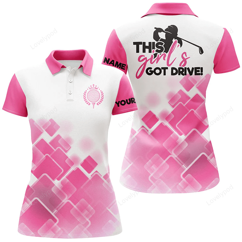 Womens golf polo shirts this girl's got drive custom name pink pattern golf shirts for women GY0947