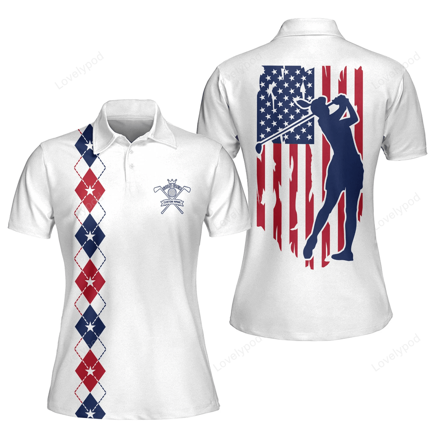 American flag golf polo shirt, personalized funny golf shirts for women, ladies short sleeve golf shirt GY0907