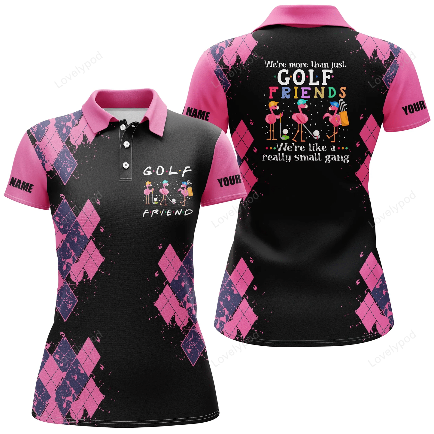 Womens golf polo shirt we're more than just golf friends flamingo custom funny black golf shirt GY0985