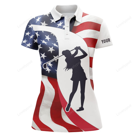 Golf polo shirts for women american flag patriotic 4th july custom name golf shirt, golfer gifts GY0963