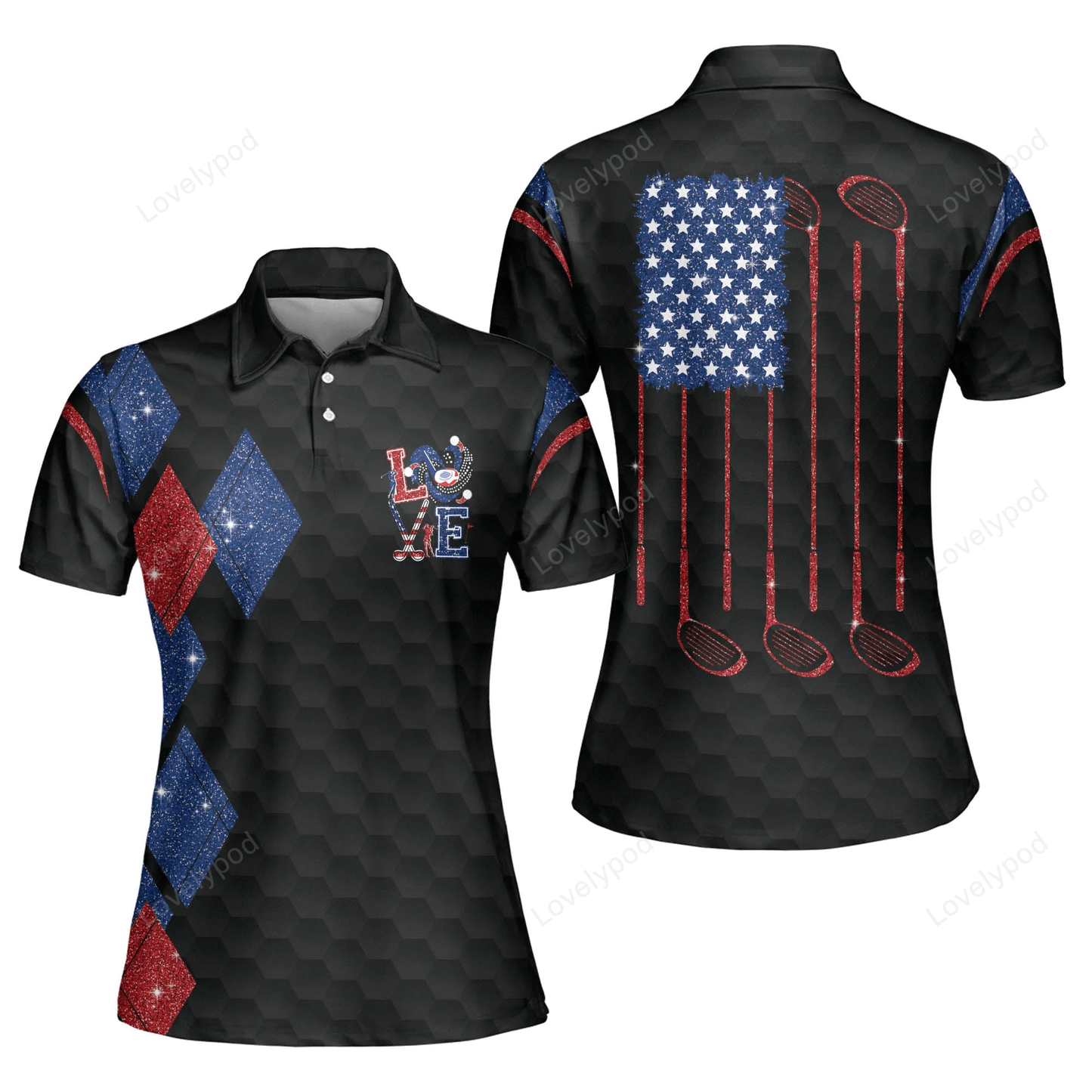 Love golf american flag women polo shirt black, golf shirt, gift for golf player GY0957