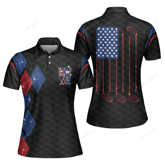 Love golf american flag women polo shirt black, golf shirt, gift for golf player GY0957