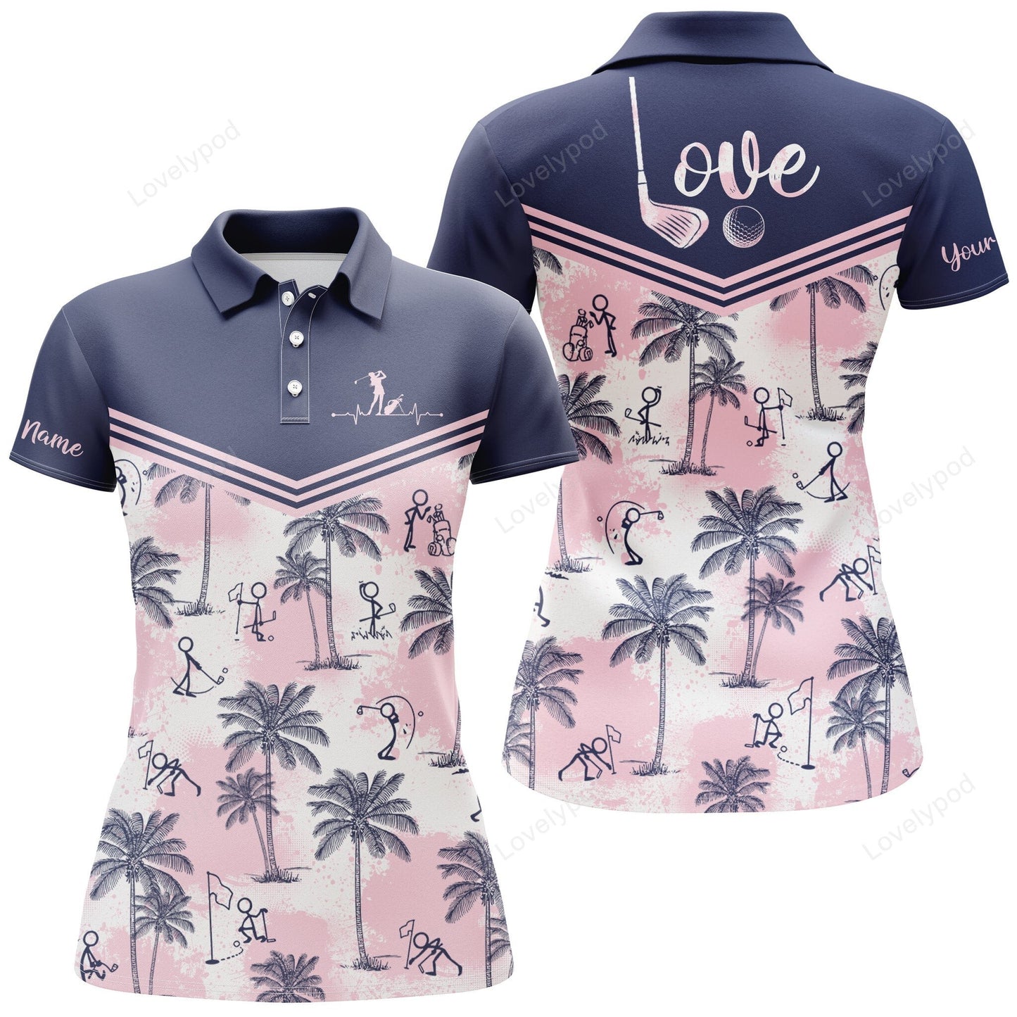 Women golf polo shirt pink tropical pattern custom name love golf polo shirts gift for women GY0949