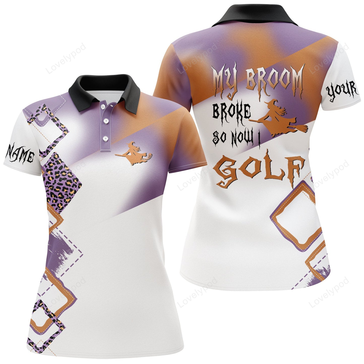 Funny halloween golf shirt, custom name women golf polo shirt - my broom broke so now i golf GY0989