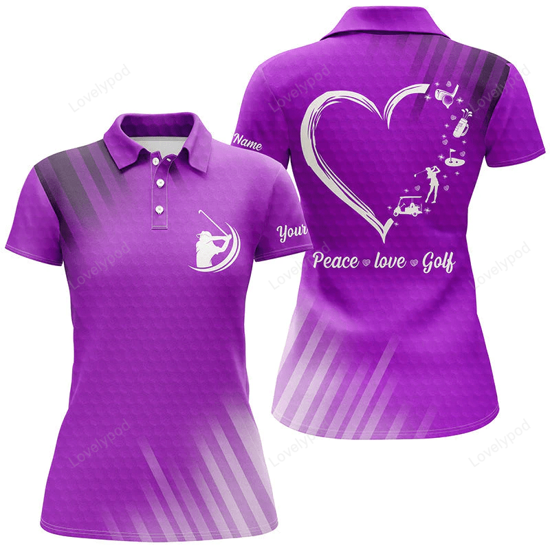 Custom name multi-color women golf polo shirts peace love golf, personalized best womens golf shirts GY0990