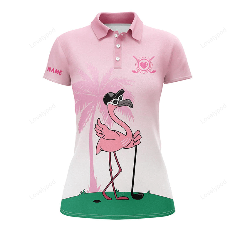 Pink flamingo golf team womens golf polo shirts custom name cool gift for female golfers GY0979