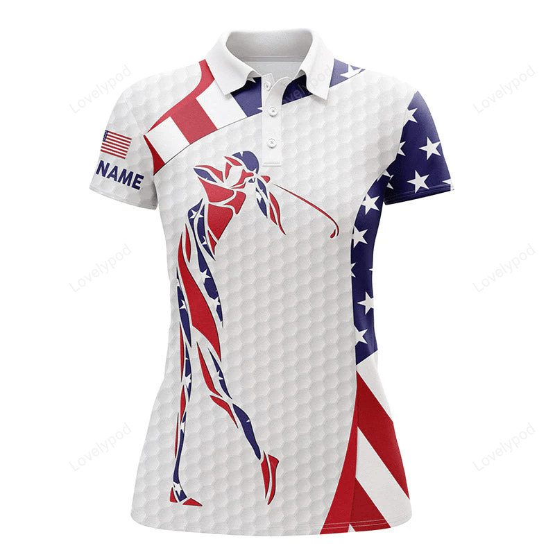 Personalized american flag patriot golf white womens golf polo shirts, custom name golf gifts GY0994