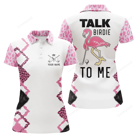 Funny pink leopard womens golf polo shirt talk birdie to me custom name pink flamingo golf shirts GY0983