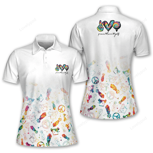 Peace love golf tie dye women short sleeve polo shirt, sleeveless polo shirt GY1012