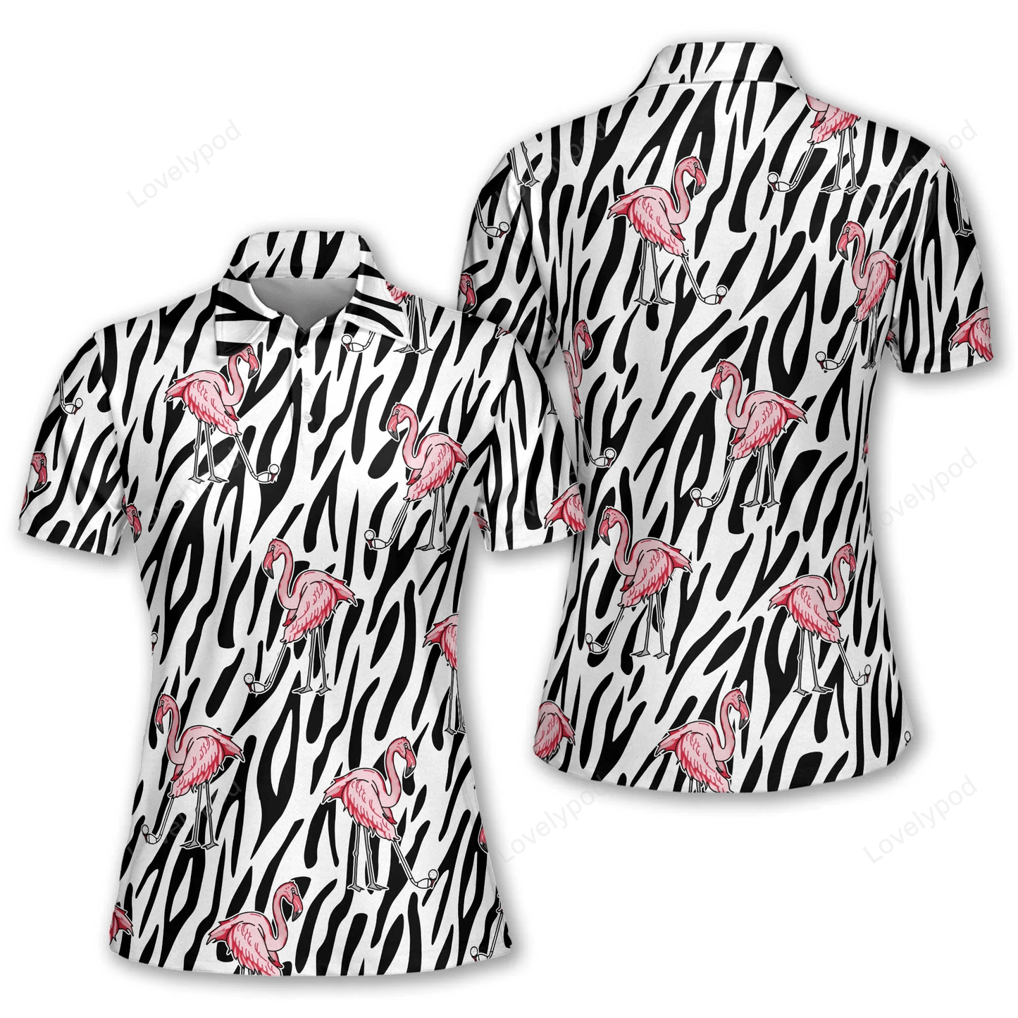 Seamless flamingo golf zebra background women short sleeve polo shirt, sleeveless polo shirt GY1035