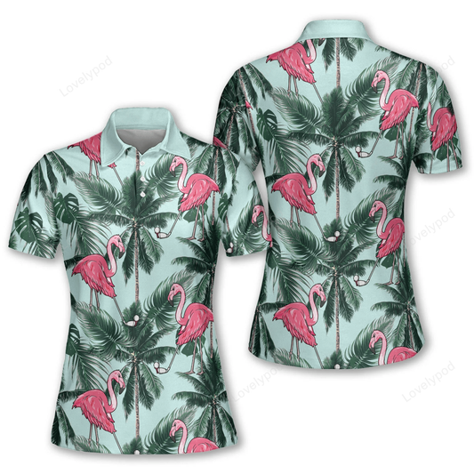 Seamless tropical flamingo golf v3 women short sleeve polo shirt, sleeveless polo shirt GY1054