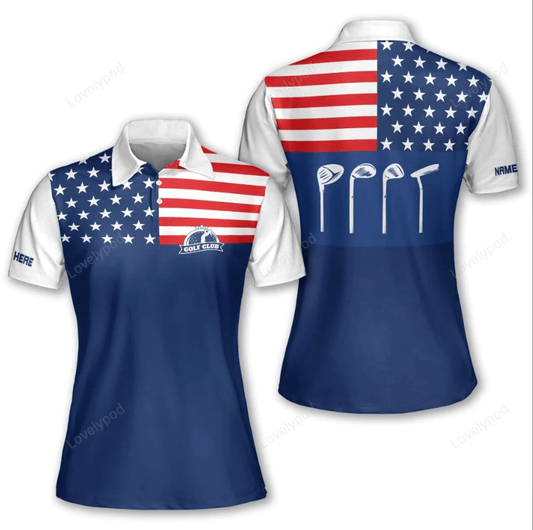 Custom american flag golf polo for women, womens golf shirts short sleeve, usa golf shirts women GY1063