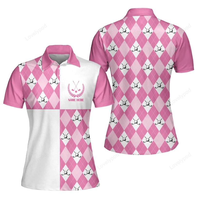 Personalized pink womens golf shirt, womens golf shirts dry fit short sleeve, funny golf polo for women GY1099