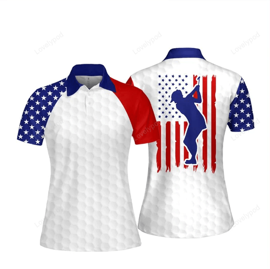 American flag golf flag addicted women short sleeve polo shirt, golf player polo shirt for women GY1080