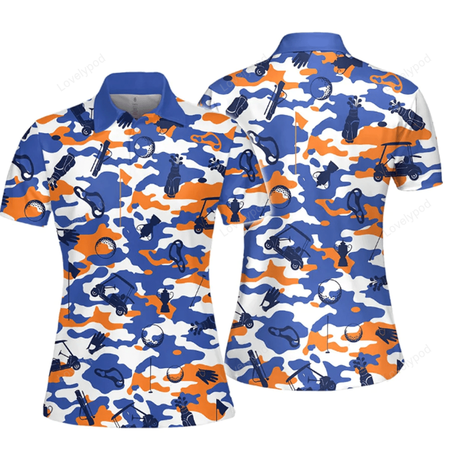 Blue and orange and white golf set women short sleeve polo shirt GY1100