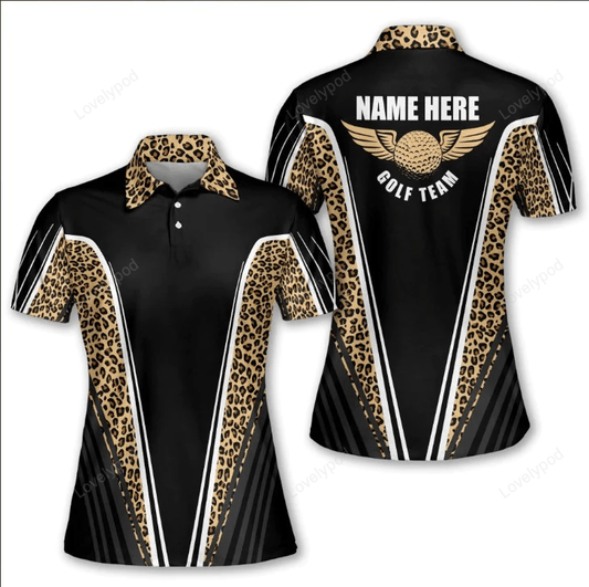 Leopard pattern women's golf polo shirt, custom name women polo shirt, golf shirt for ladies GY1095