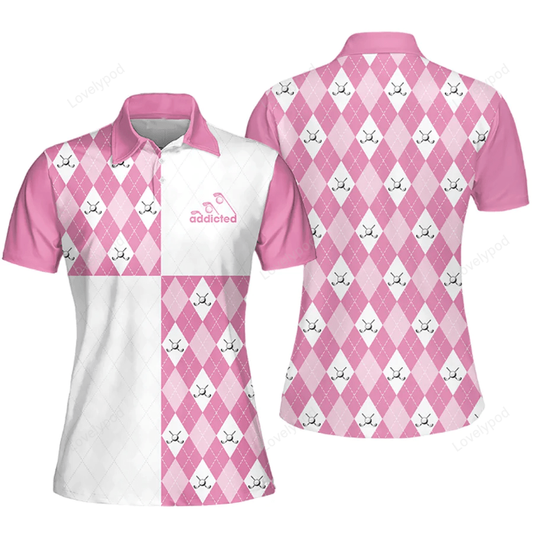 Pink womens golf shirt womens golf shirts, dry fit short sleeve polo shirt for women GY1084