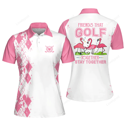 Flamingos friends that golf together stay together golfer funny short sleeve polo shirt GY1106