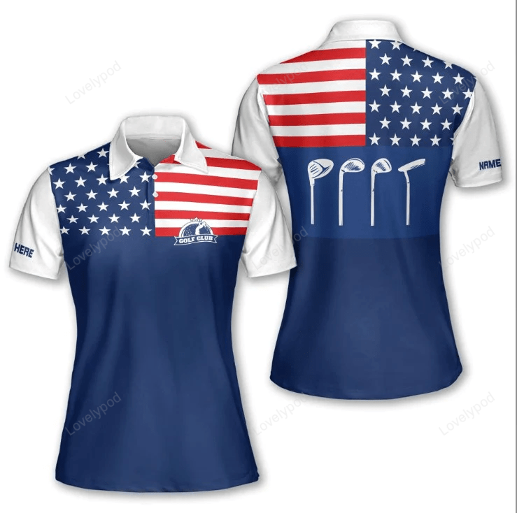 American flag golf polo shirt, golf short sleeve women's polo shirt, gift for golf player GY1109