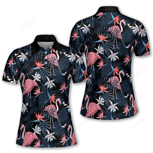 Seamless tropical flamingo golf women short sleeve polo shirt GY1083