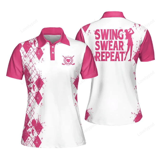 Short sleeve women polo shirt for ladies, swing swear drink repeat shirt, love golf shirt GY1089