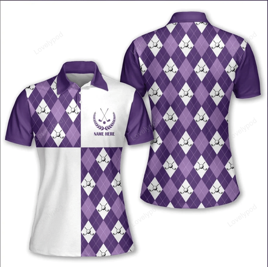 Argyle women golf polo shirt, short sleeve women polo shirt, golf shirt for ladies, gift for golf player GY1117