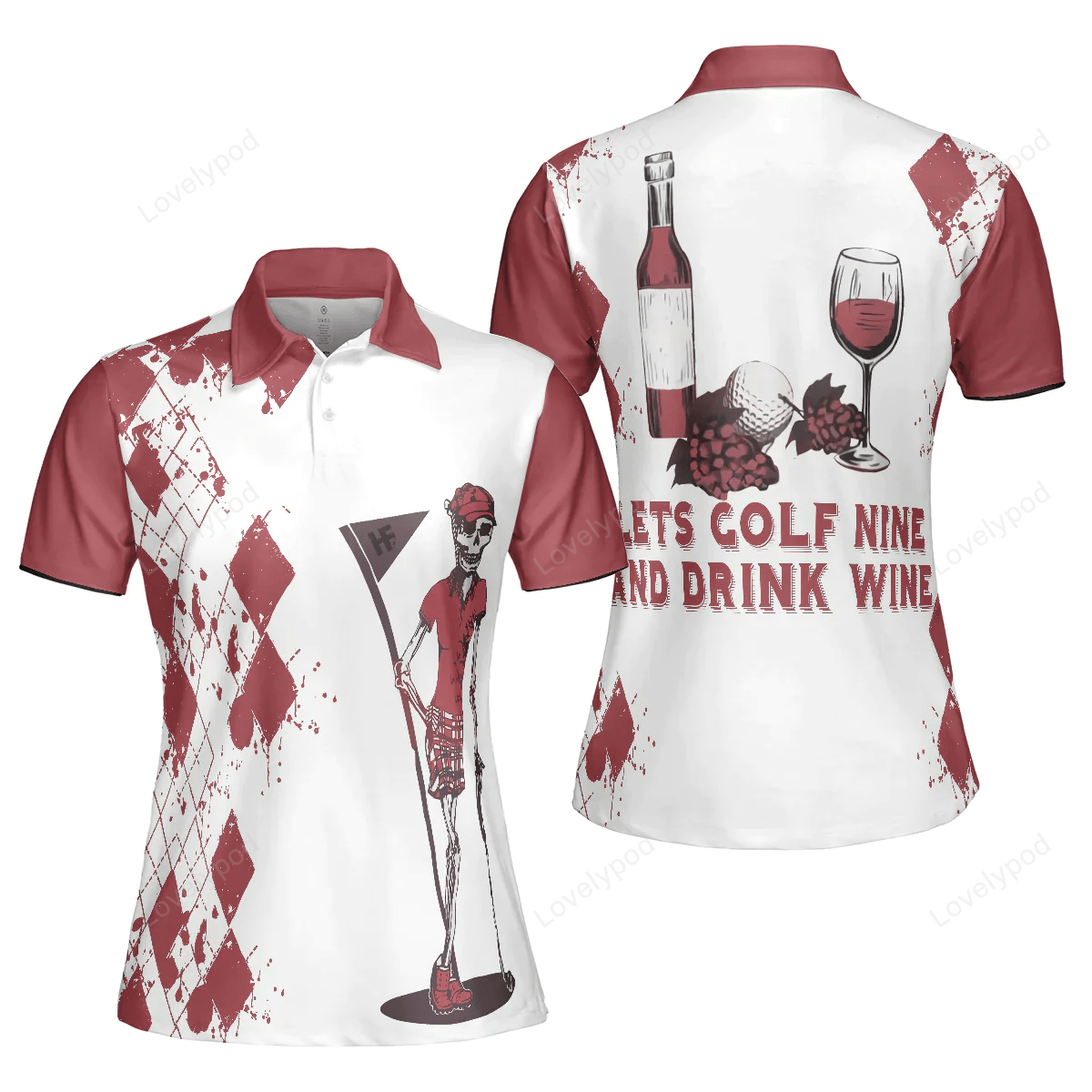 Golf nine and drink wine short sleeve women polo shirt GY1127