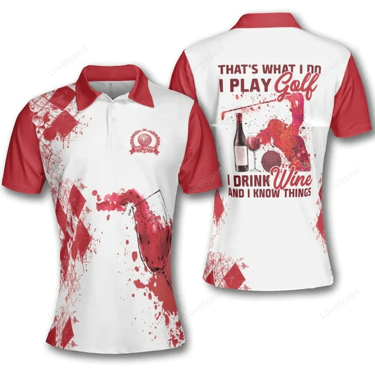 Golf play golf drink wine know things argyle burgundy watercolor short sleeve woman polo shirt GY1113