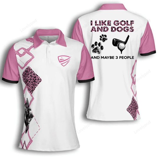 Golf dog and maybe 3 people women pink argyle pattern short sleeve woman polo shirt GY1115