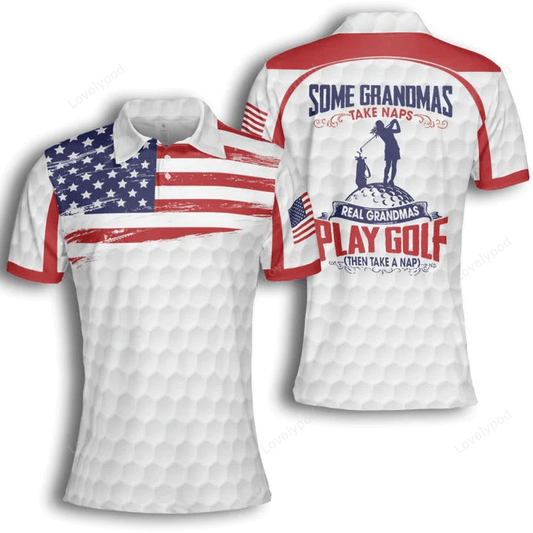 Some grandmas take naps real grandmas play golf american flag short sleeve woman polo shirt GY1112