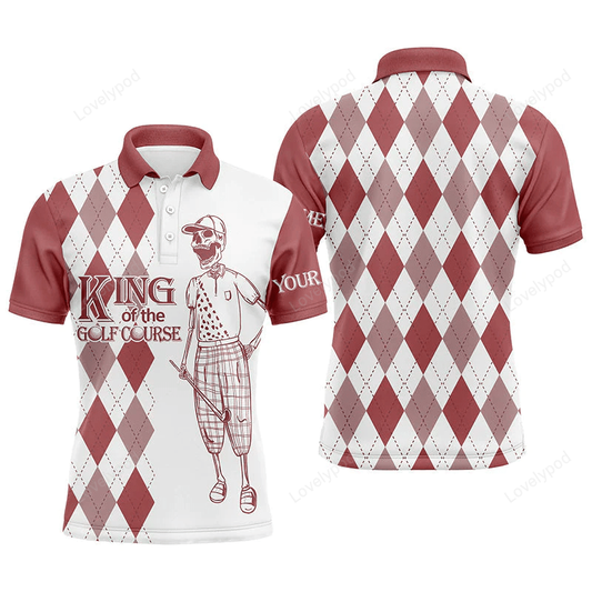 Golf men polo shirt - red and white plaid pattern skull custom name apparel - personalized gift for golf lover GY1172