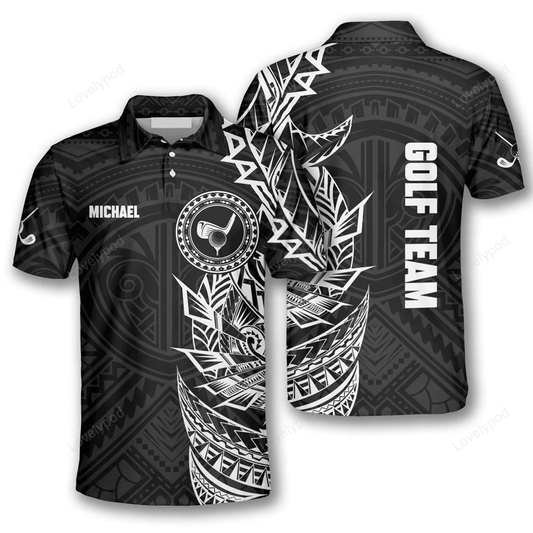 Tribal tattoo black version custom golf polo shirts for men, custom name men's golf shirts short sleeve size s-5xl GY1195