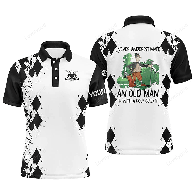 Argyle pattern custom name apparel - personalized gift for golf lover, team - never underestimate an old man with a golf club GY1224